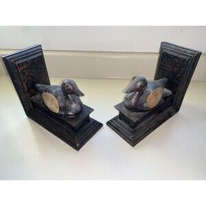 Vintage Faux Wood Bronze Duck Bookend Wood Shellac Set Of Two (2)